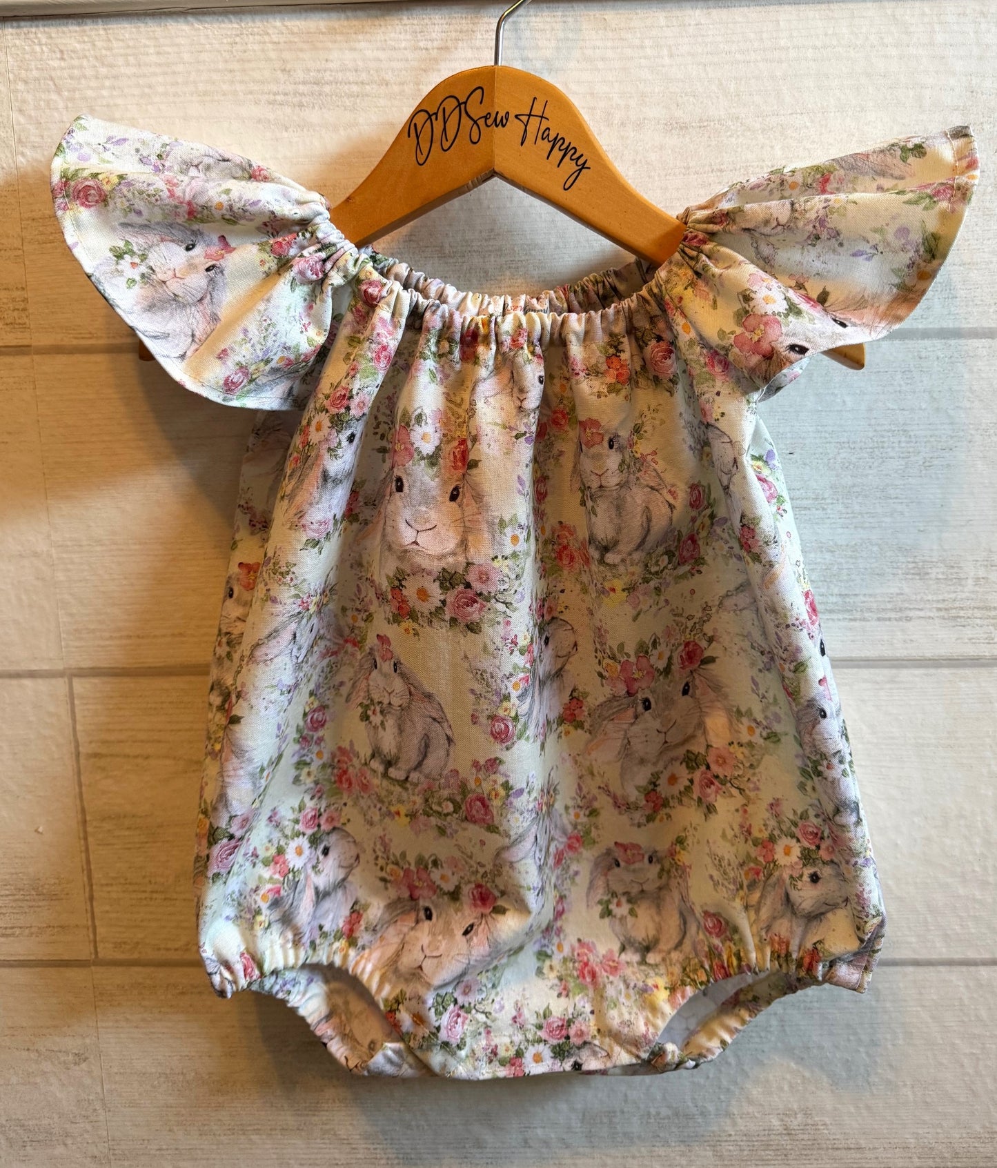 Infant & Toddler Girl's Bunny Rabbits Garden Inspired Boho Style One Piece Romper