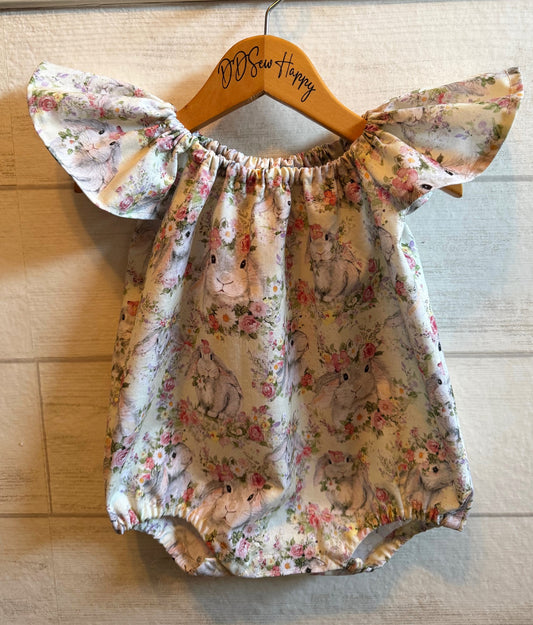 Infant & Toddler Girl's Bunny Rabbits Garden Inspired Boho Style One Piece Romper