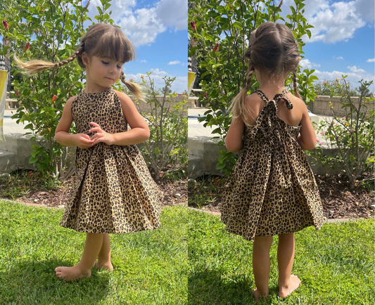 Girls Infant Toddler Leopard Cheetah Animal Skin Boho Sundress Twirl Dress tie back style