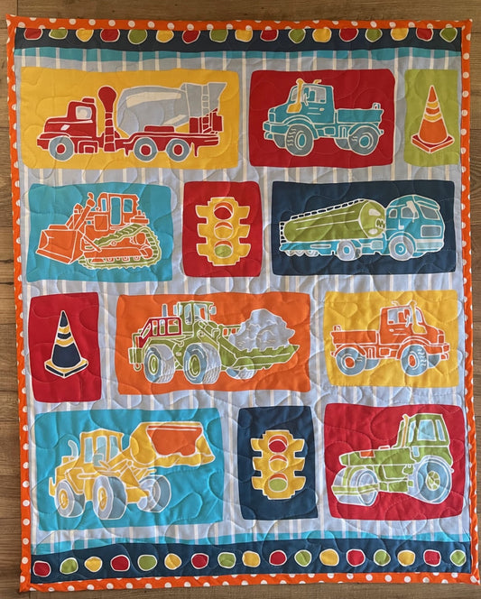 BOYS Under Construction Stop Lights, Bulldozer, Mixer, Dump Truck Quilted Blanket