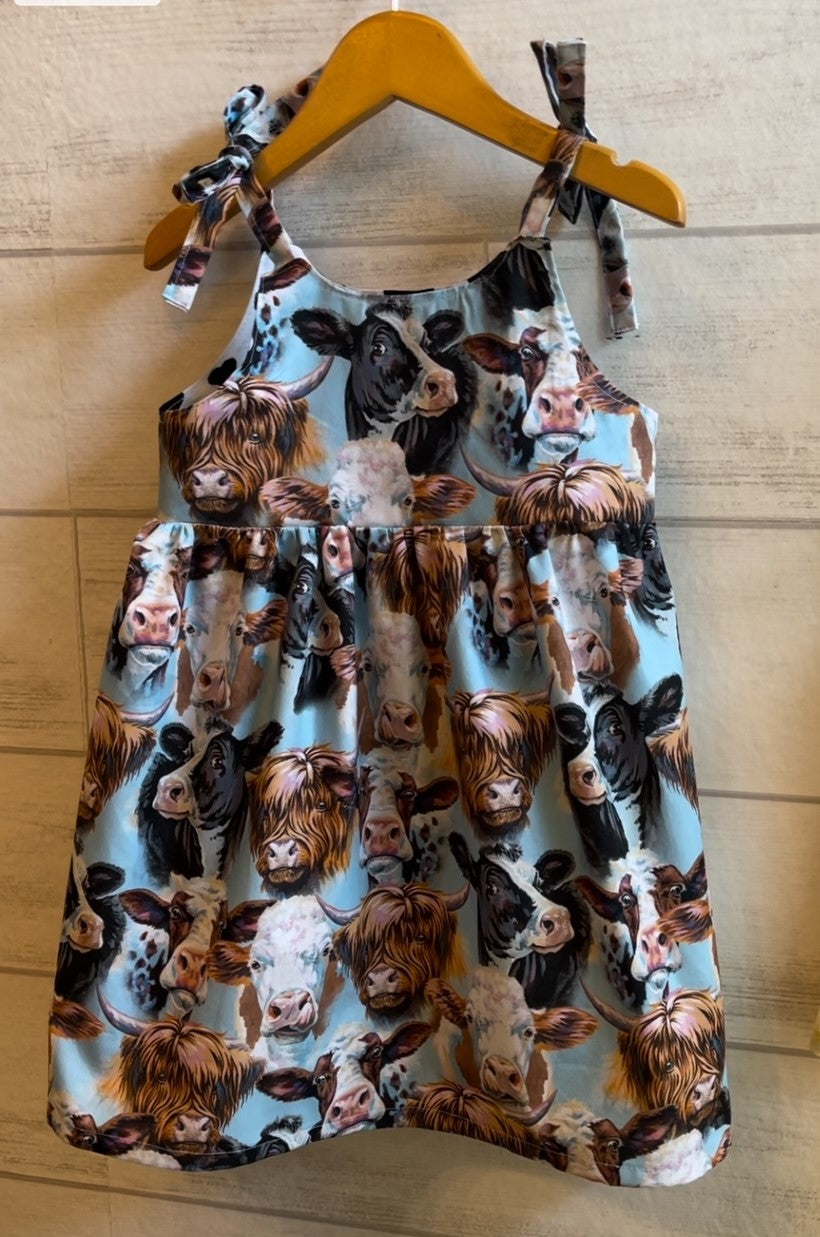 Girls and Toddlers COW SELFIES Inspired Boho Style Sundress with Shoulder Ties