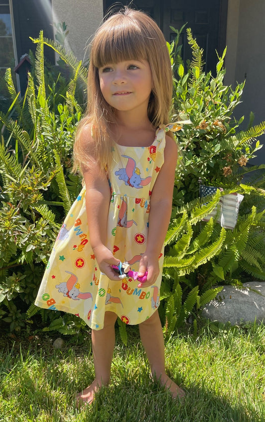 Girls and Toddlers DISNEY DUMBO Inspired Boho Style Sundress with Shoulder Ties