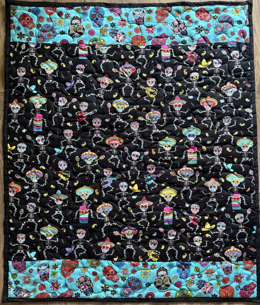 Día de los Muertos Sugar Skull Day of the Dead Celebration Inspired Quilted Blanket