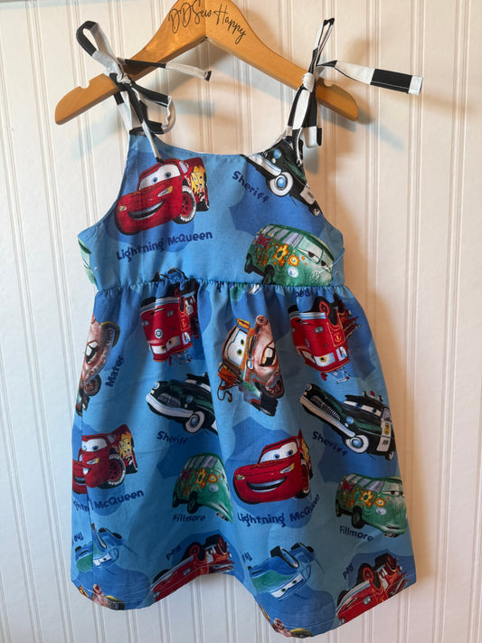 Girls, Infant and Toddlers CARS McQUEEN, MATER, SHERIFF, FILLMORE, THE KING Inspired Boho Style Sundress with Shoulder Ties