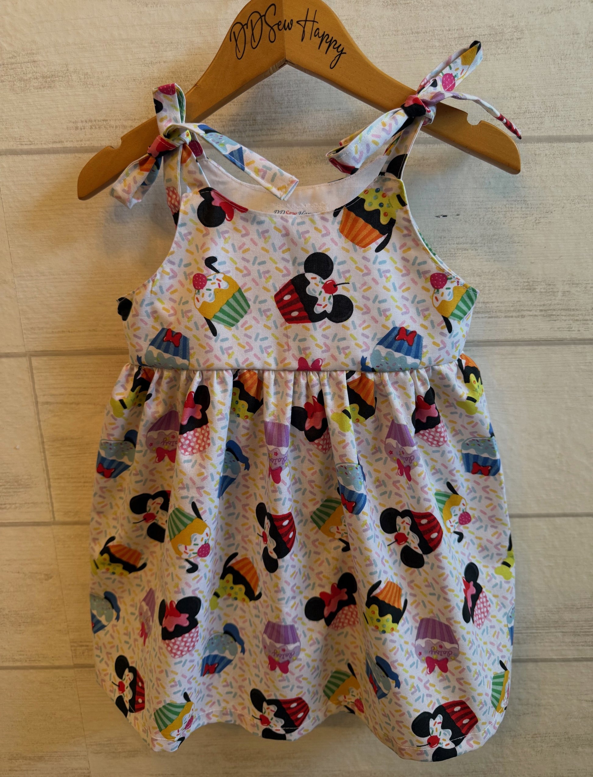 Girls and Toddlers BIRTHDAY SPRINKLES CHARACTERS CUP CAKES Inspired Boho Style Sundress with Shoulder Ties