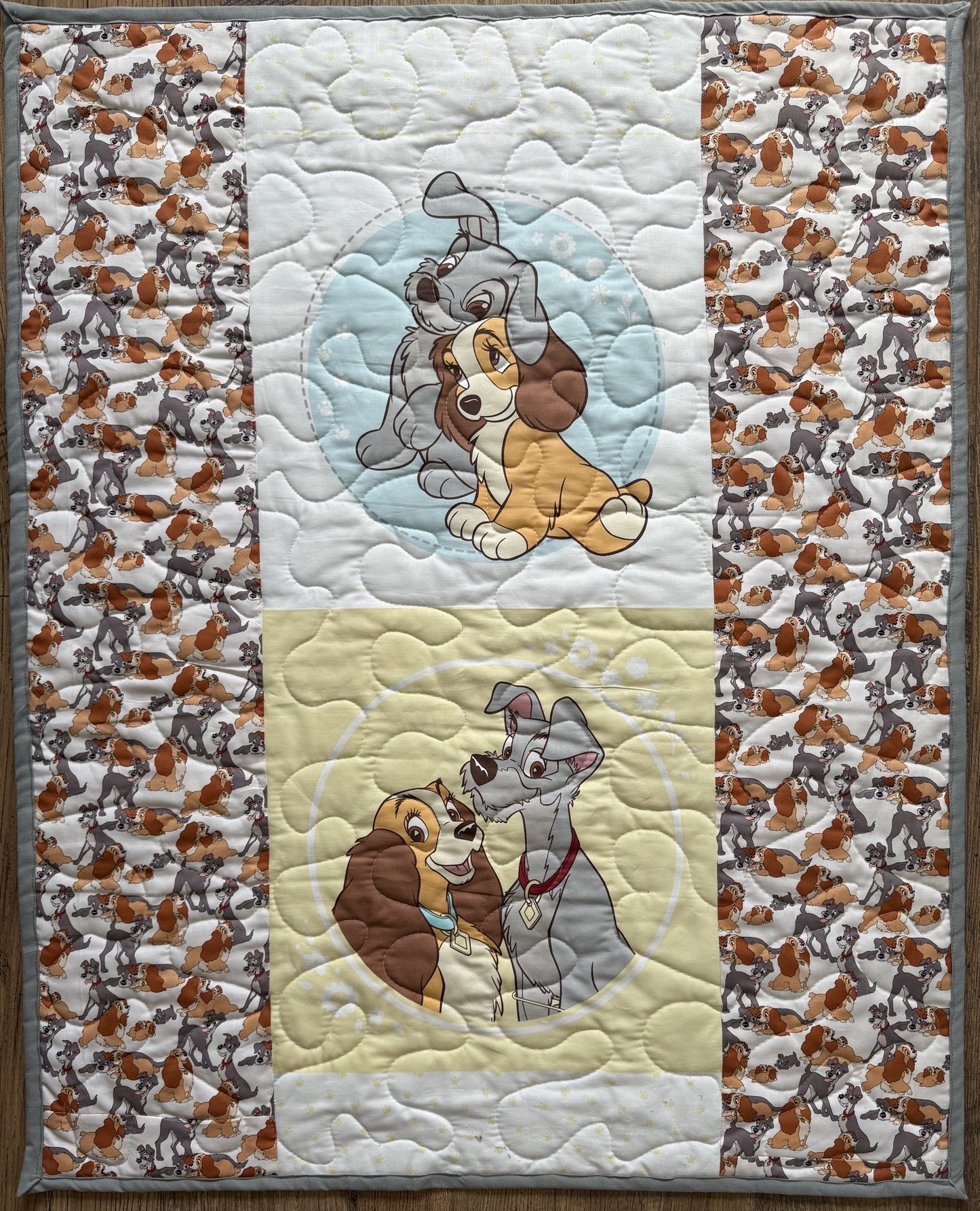 CLASSIC LADY AND THE TRAMP and PUPPIES INSPIRED QUILTED BLANKET