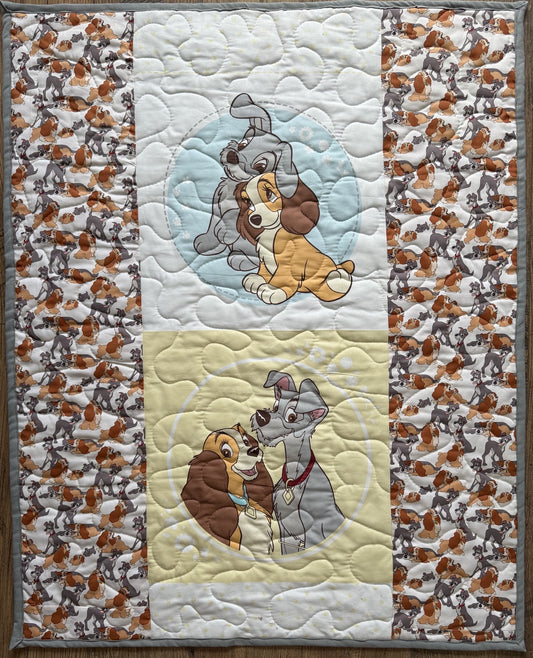 CLASSIC LADY AND THE TRAMP and PUPPIES INSPIRED QUILTED BLANKET