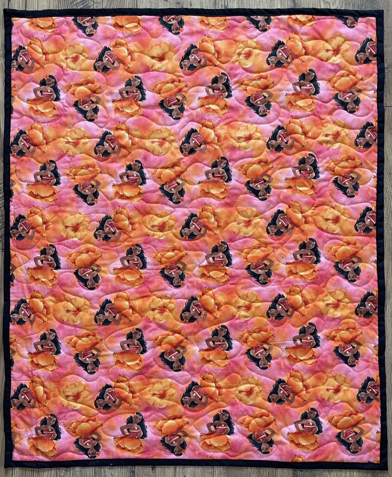 MOANA HIBISCUS ORANGE HAWAIIAN INSPIRED QUILTED BLANKET