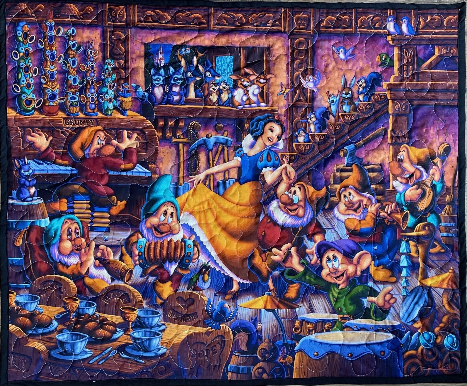 SNOW WHITE DANCING SEVEN DWARFS Inspired Quilted Blanket DIGITAL PRINTED FABRIC