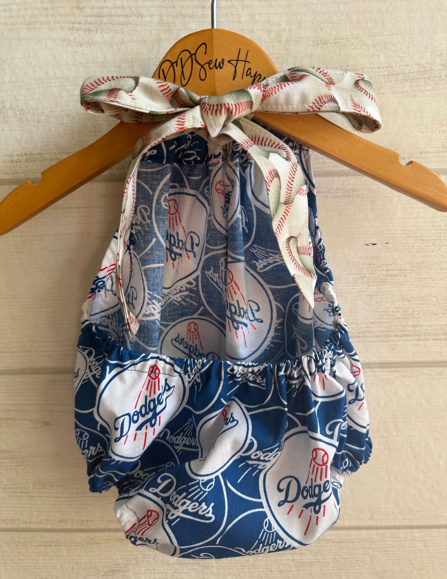 Infant & Toddler Girl's Summer LA DODGERS BASEBALL EMBLEM Sunsuit Halter Top Romper