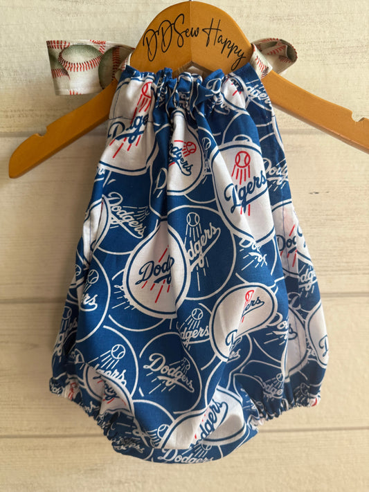 Infant & Toddler Girl's Summer LA DODGERS BASEBALL EMBLEM Sunsuit Halter Top Romper