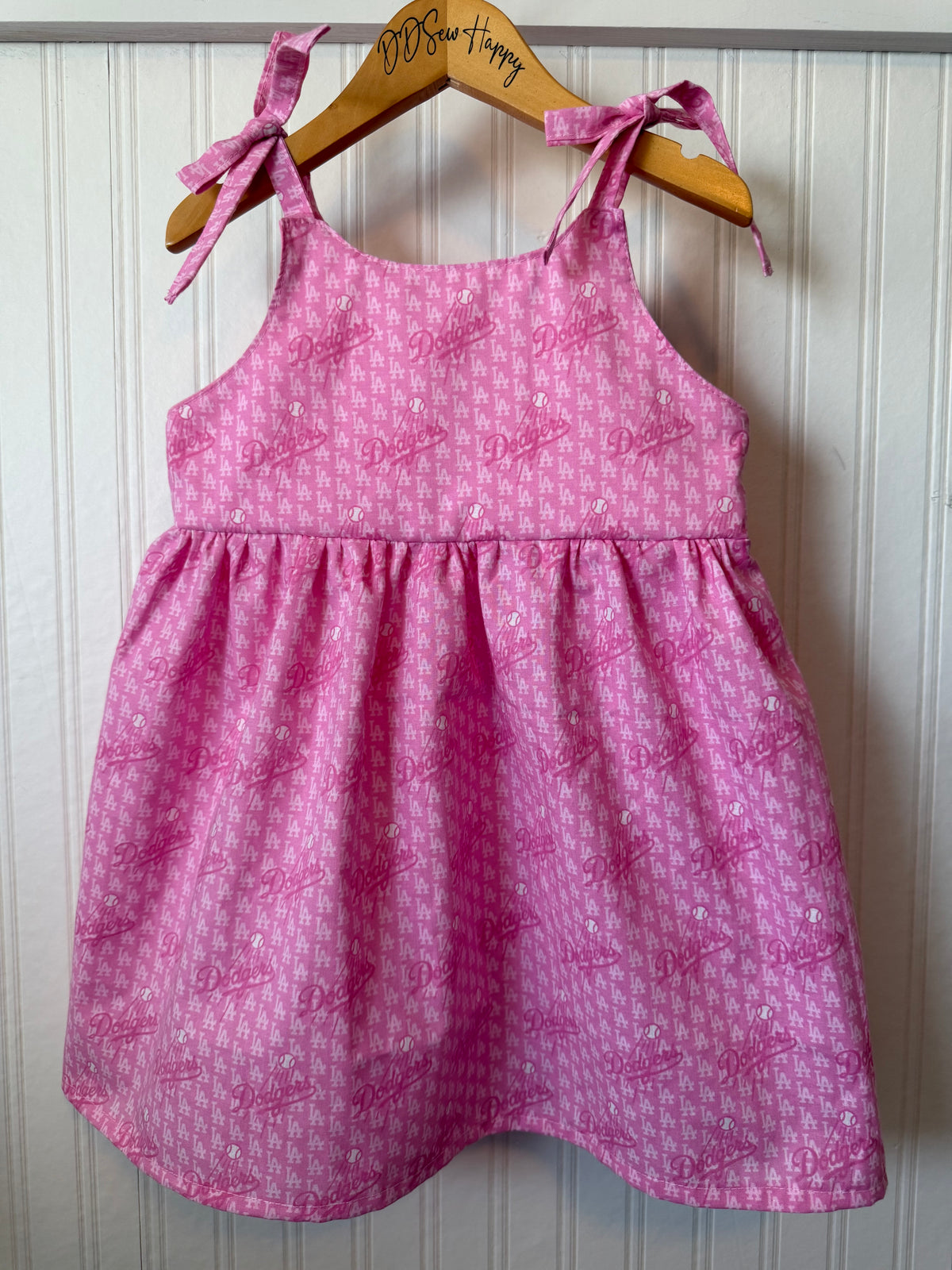 Girls and Toddlers, LA DODGERS PINK Boho Style Sundress with Shoulder Ties