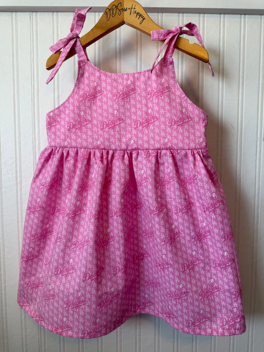 Girls and Toddlers, LA DODGERS PINK Boho Style Sundress with Shoulder Ties