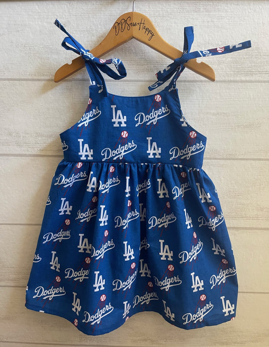 Girls and Toddlers LA DODGERS BLUE Boho Style Sundress with Shoulder Ties