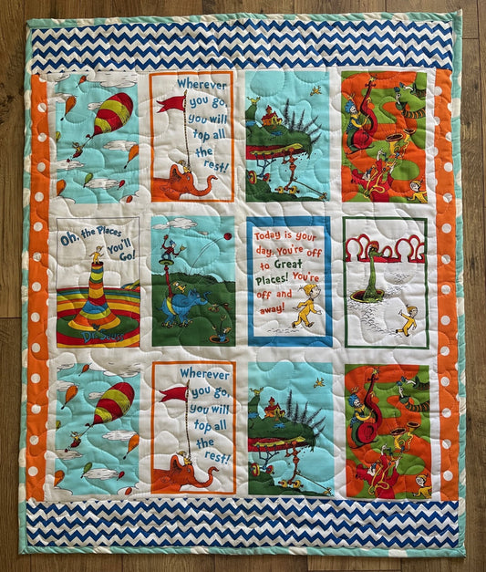 DR. SEUSS OH THE PLACES YOU'LL GO QUILTED BLANKET