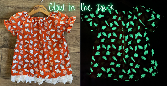 Girls Halloween Ghost *Glow in the Dark* orange dress with puffy short sleeves