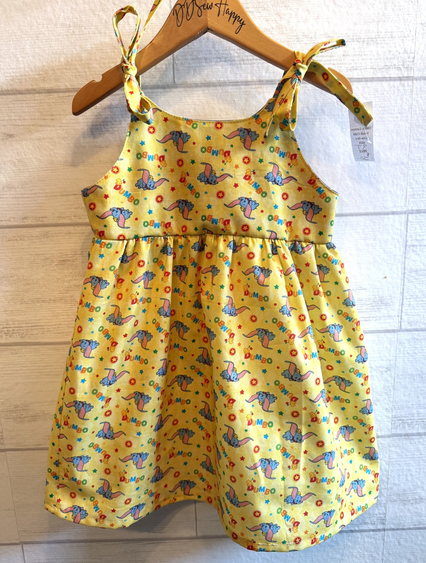 Girls and Toddlers DUMBO YELLOW Inspired Boho Style Sundress with Shoulder Ties