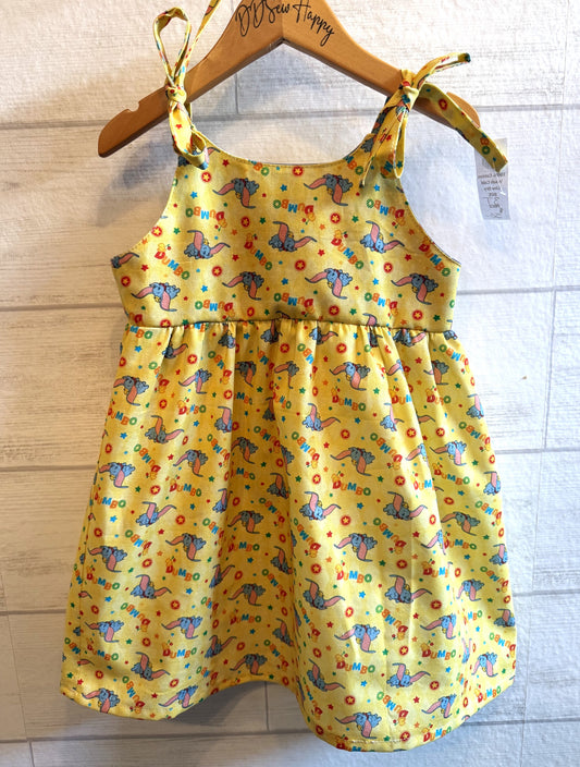 Girls and Toddlers DUMBO YELLOW Inspired Boho Style Sundress with Shoulder Ties