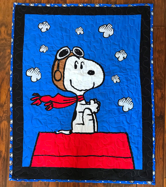 PEANUTS SNOOPY RED BARON Inspired "SNOOPY FLYING ACE" Quilted Blanket 36"X44" 