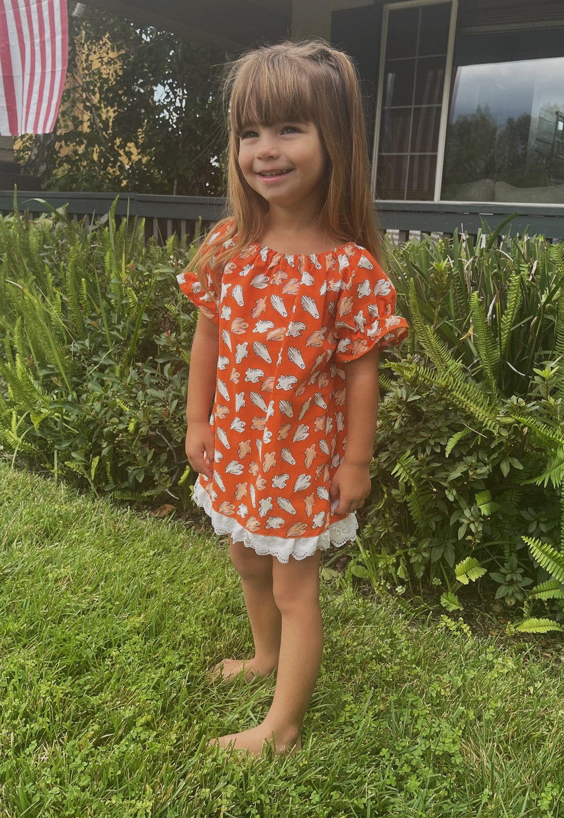 Girls Halloween Ghost *Glow in the Dark* orange dress with puffy short –  DDSewHappy
