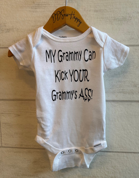 MY GRAMMY CAN KICK YOUR GRAMMY'S ASS Boys & Girls Infant Funny Baby Onesie Bodysuit Outfit, Baby Shower Gift