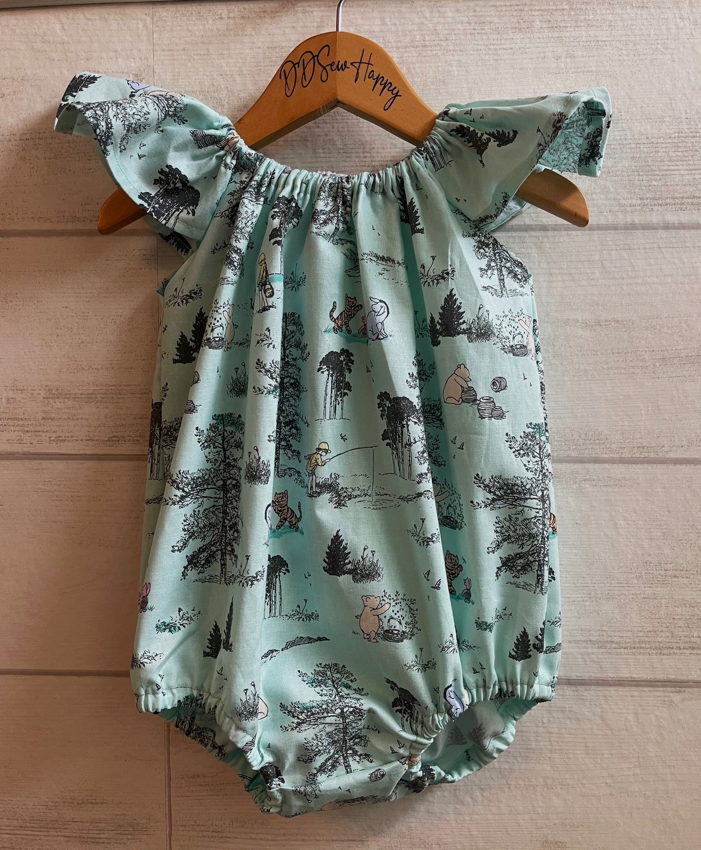 Infant & Toddler Girl's VINTAGE WINNIE THE POOH CHARACTERS GREEN Boho Style One Piece Romper