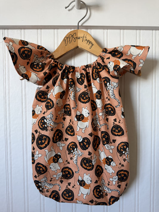 Infant & Toddler Girl's HALLOWEEN POOH, TIGGER & PIGLET Boho Style One Piece Bubble Romper