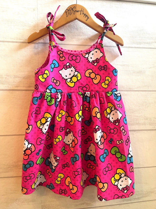 Girls and Toddlers HELLO KITTY NEON BOWS Boho Style Sundress with Shoulder Ties 1 AVAILABLE