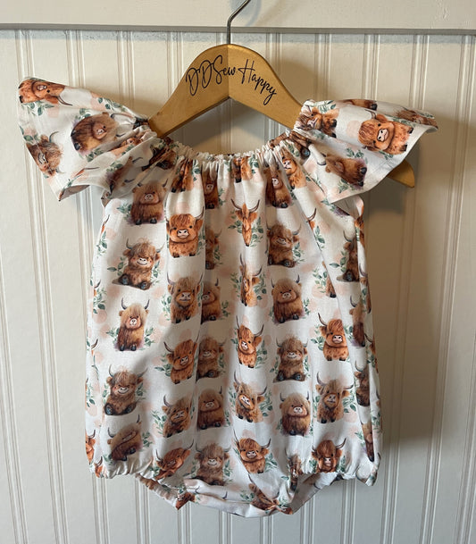 Infant & Toddler Girl's Boho HIGHLAND COW Style One Piece Romper Sunsuit