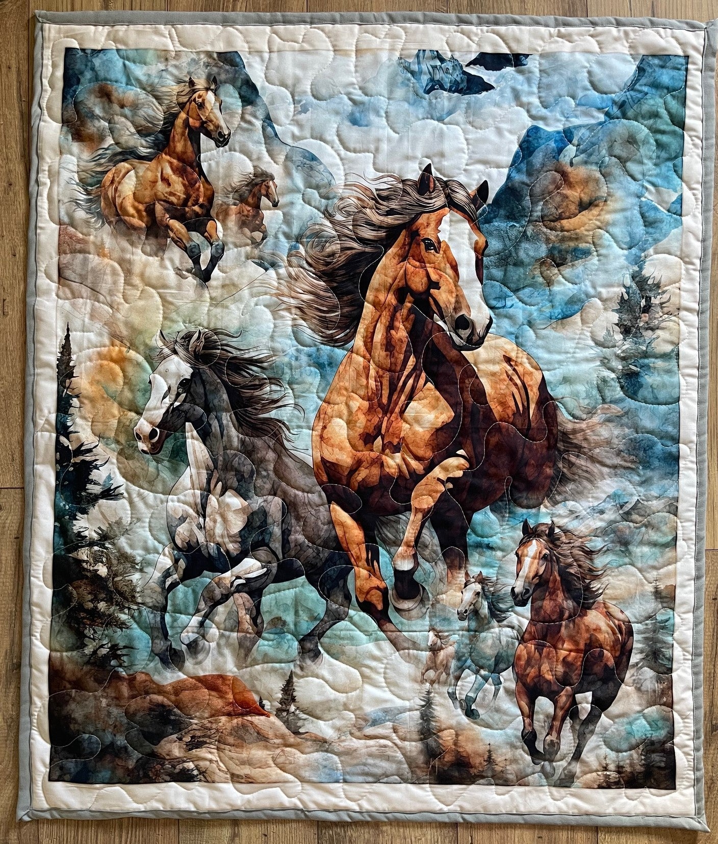 BEAUTIFUL WILD HORSES QUILTED BLANKET 