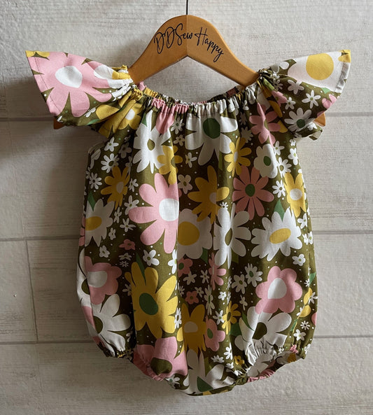 Infant & Toddler Girl's Boho FLOWERS FLORAL Style One Piece Romper