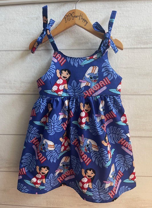 Girls and Toddlers DISNEY LILO & STITCH HAWAIIAN Boho Style Sundress with Shoulder Ties