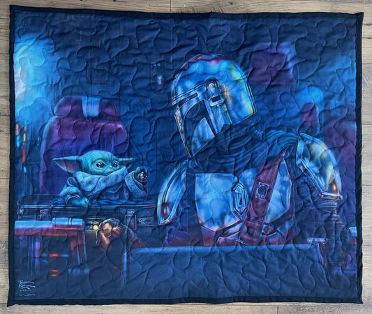 The Mandalorian, Baby Yoda inspired Quilted Blanket DIGITALLY PRINTED FABRIC