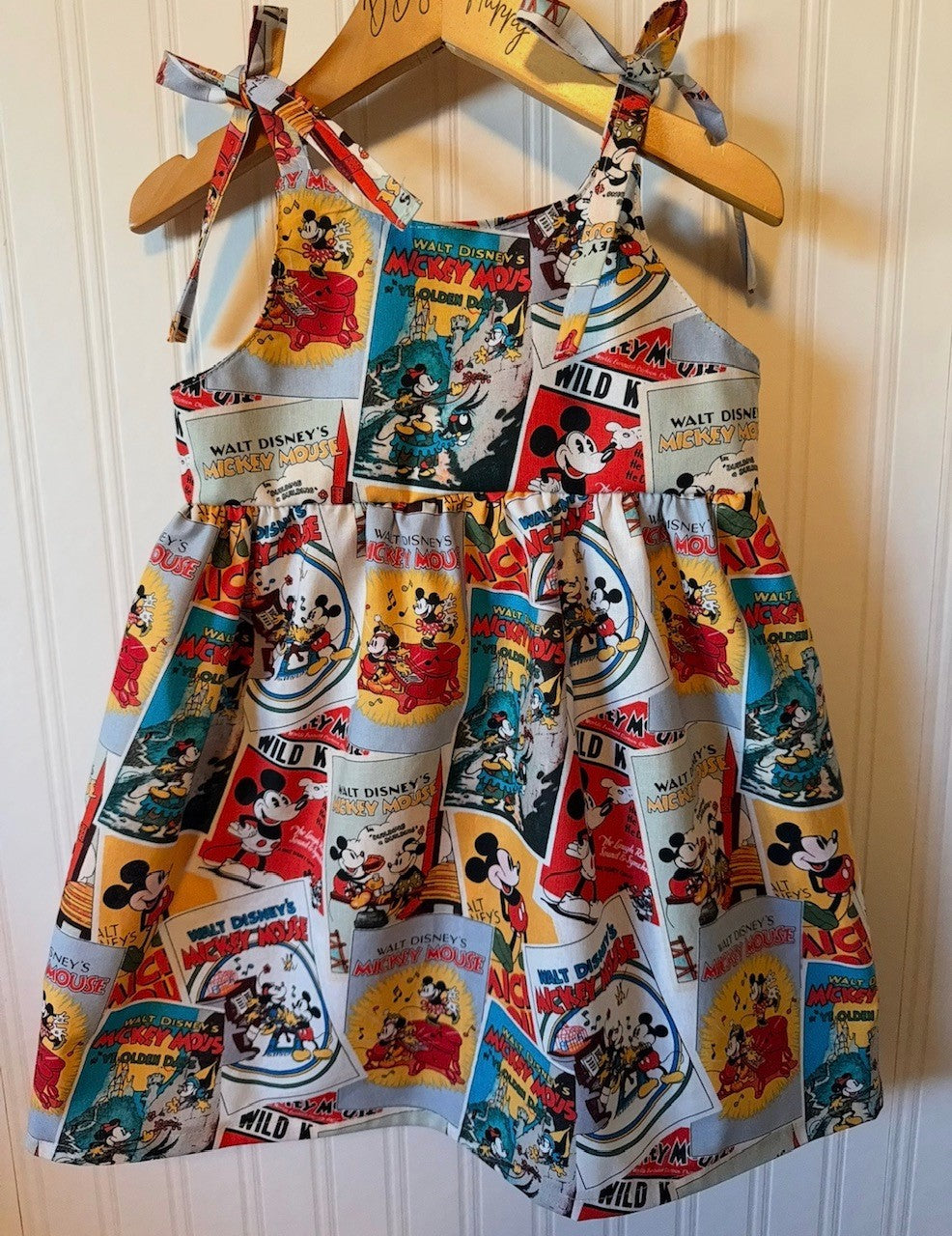 Girls, Infant and Toddlers MICKEY MINNIE MOUSE CARTOON POSTERS Boho Style Sundress with Shoulder Ties