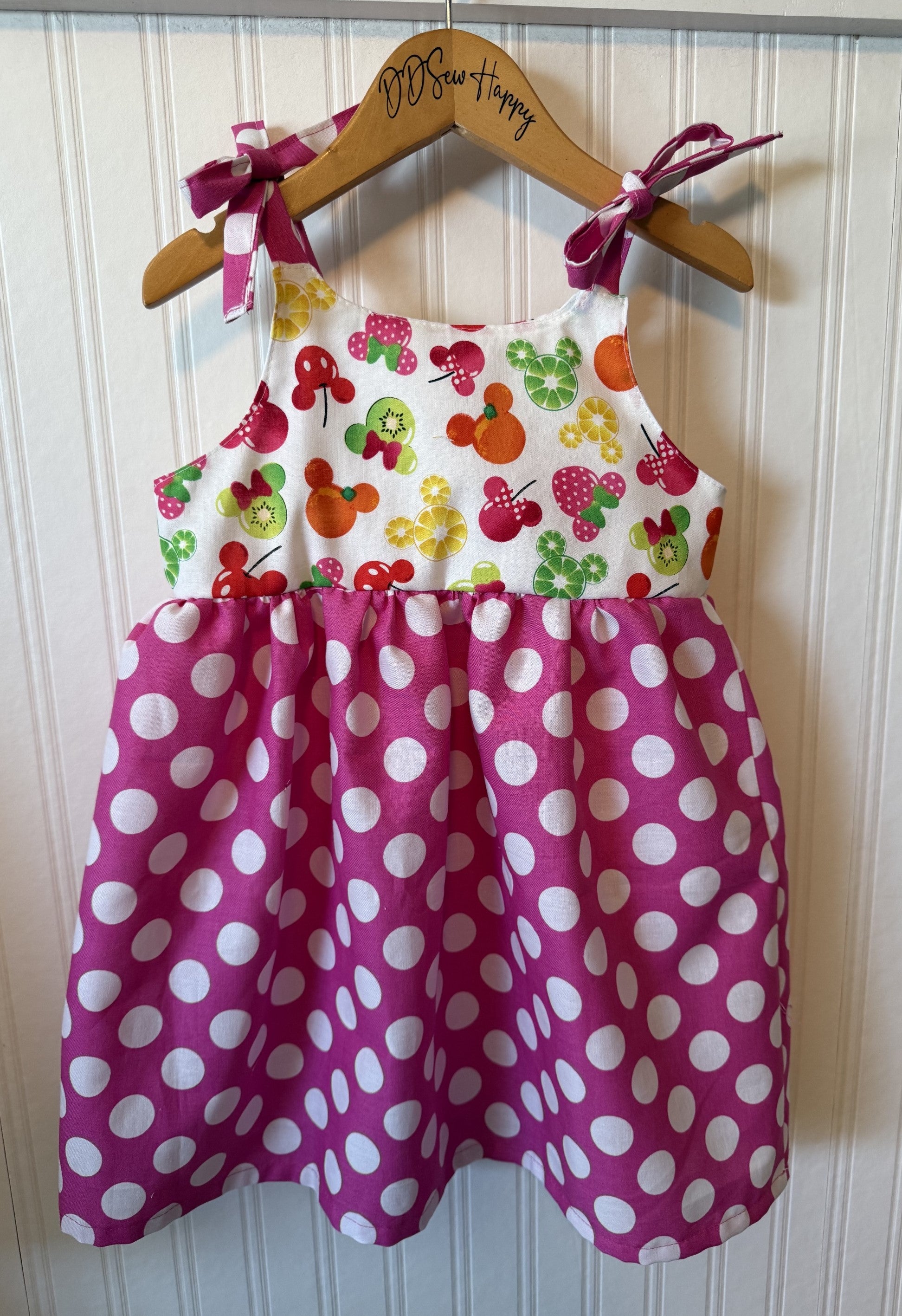 Girls and Toddlers MICKEY & MINNIE EARS FRUITS Boho Style Sundress with Shoulder Ties