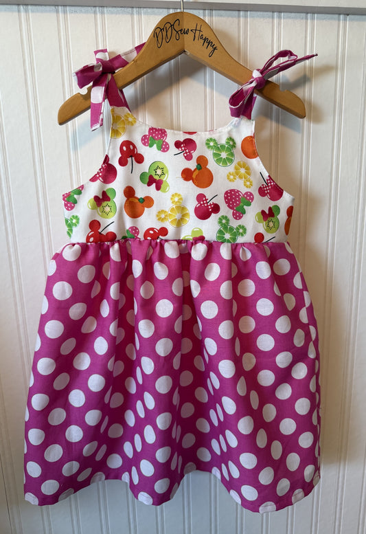 Girls and Toddlers MICKEY & MINNIE EARS FRUITS Boho Style Sundress with Shoulder Ties