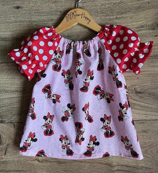 Girls MINNIE MOUSE with Red Dots puffy short sleeved Dress