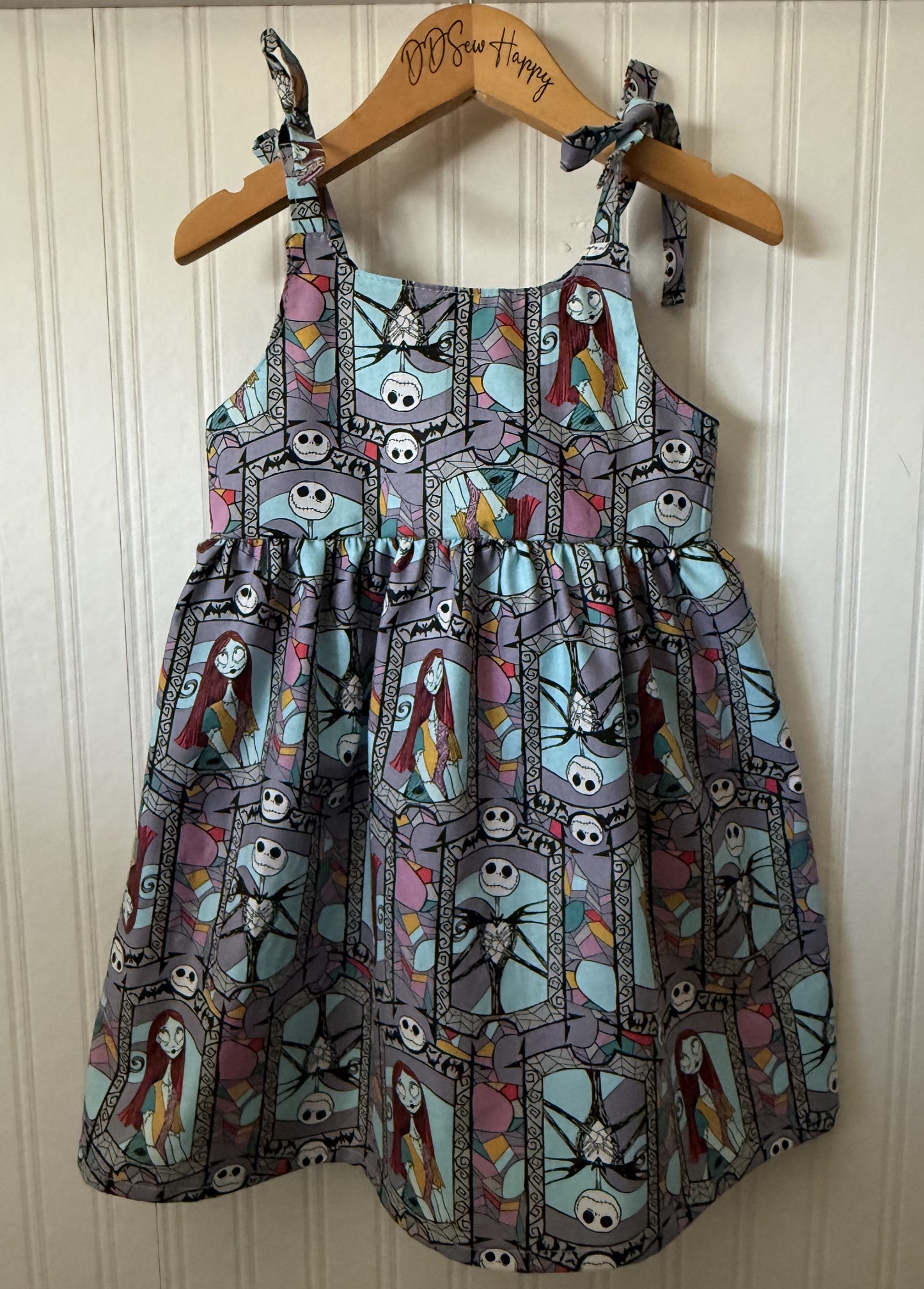 Girls and Toddlers NIGHTMARE BEFORE CHRISTMAS JACK, SALLY STAIN GLASS Boho Style Sundress with Shoulder Ties