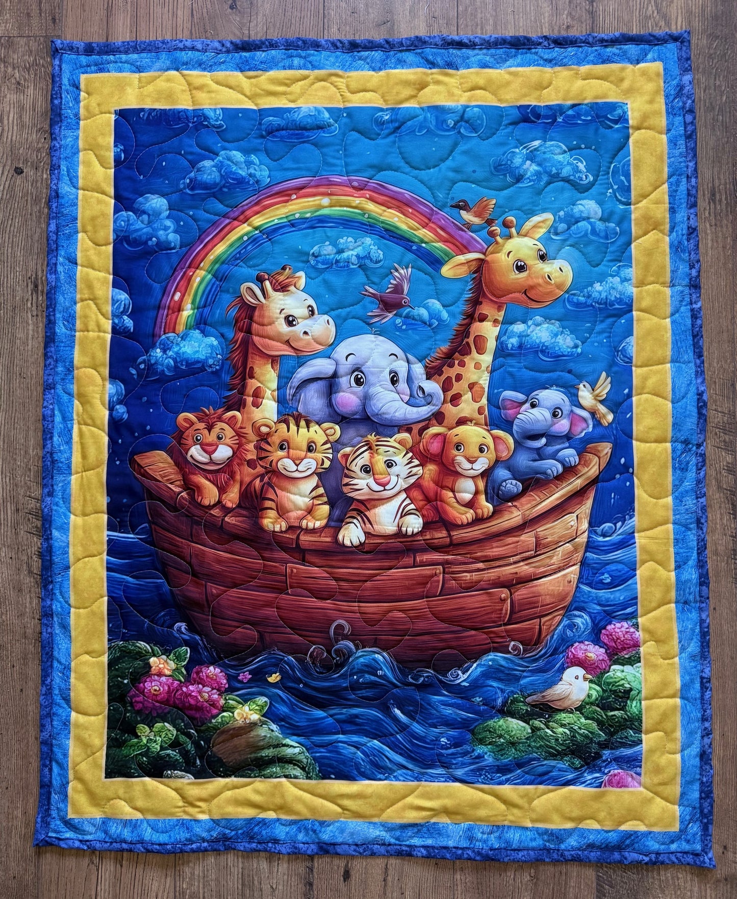 NOAH'S ARK RAINBOW QUILTED BLANKET