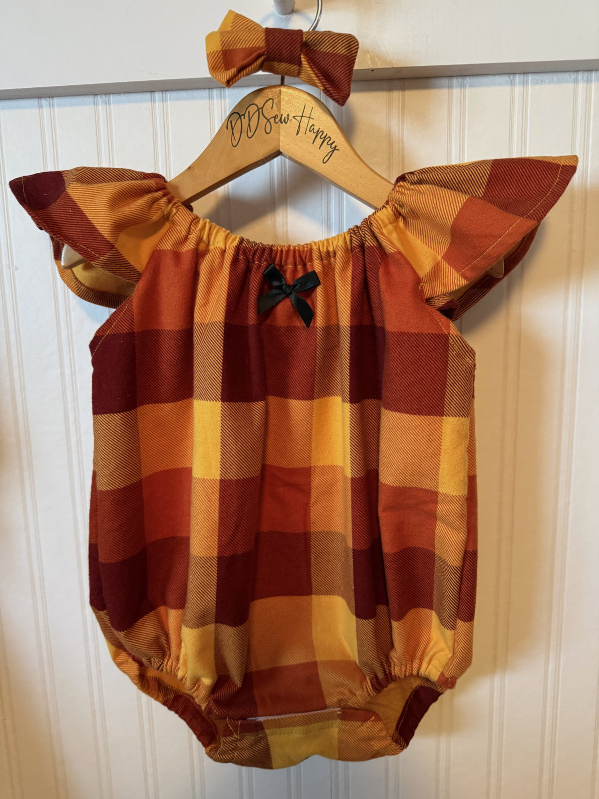 Infant & Toddler Girl's SOFT FLANNEL ORANGE, GOLD, RED PLAID Style One Piece Bubble Romper