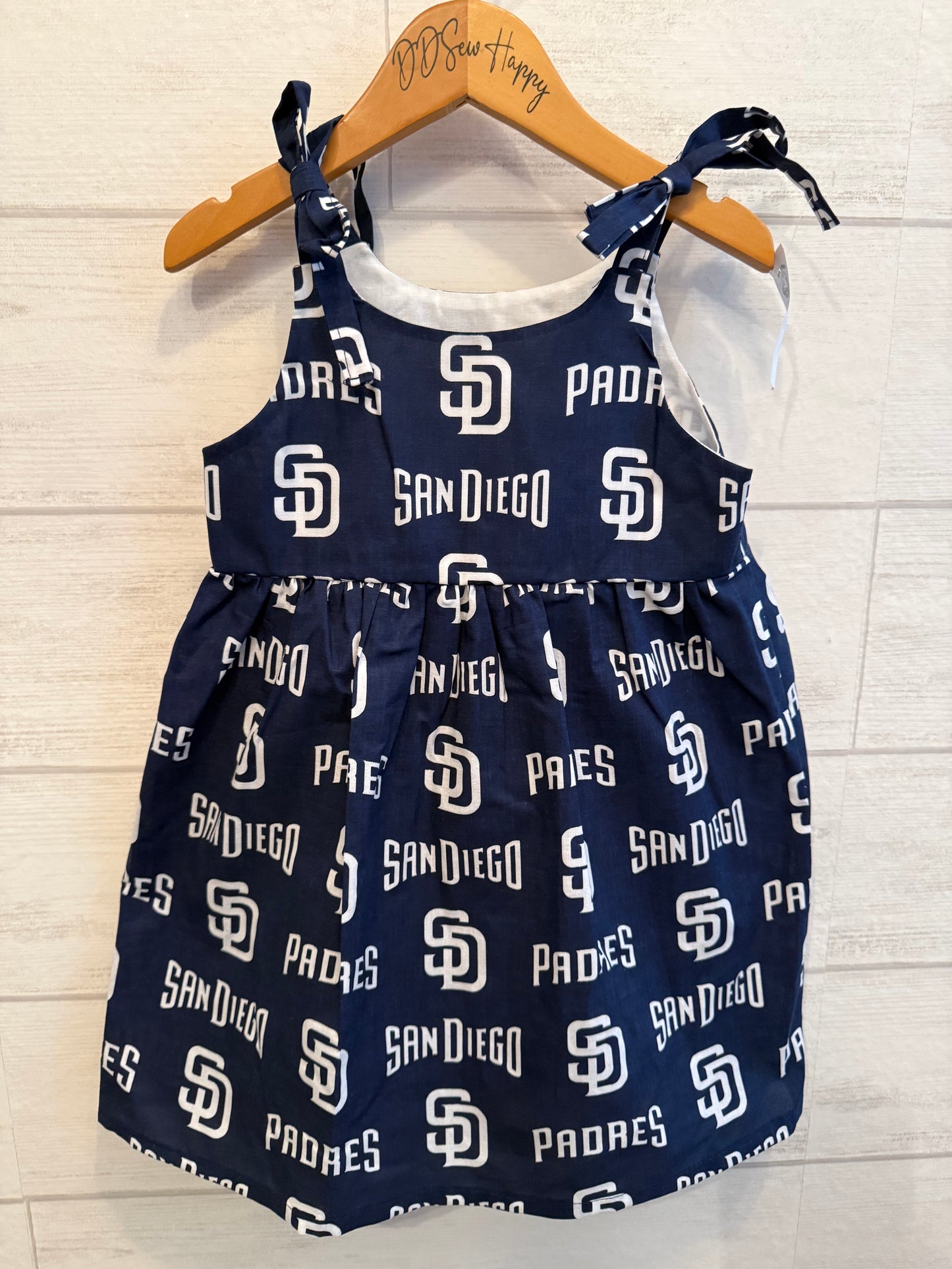 Girls and Toddlers SAN DIEGO PADRES RETRO BLUE BASEBALL Boho Style Sundress with Shoulder Ties