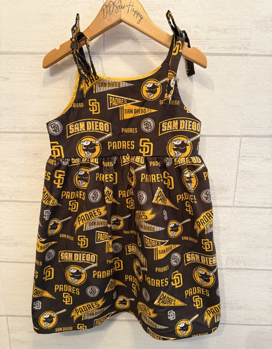 Girls and Toddlers SAN DIEGO PADRES BROWN GOLD PENNANTS BASEBALL Boho Style Sundress with Shoulder Ties