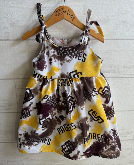 Girls and Toddlers SAN DIEGO PADRES BASEBALL TIE DYE Boho Style Sundress with Shoulder Ties