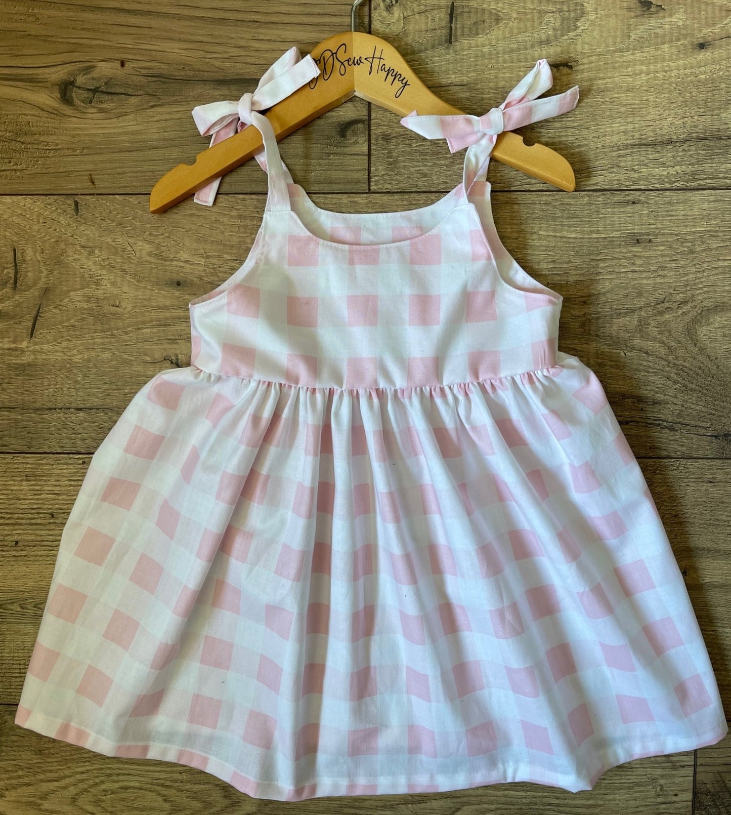 Girls and Toddlers Pink and White Check Boho Style Sundress with Shoulder Ties