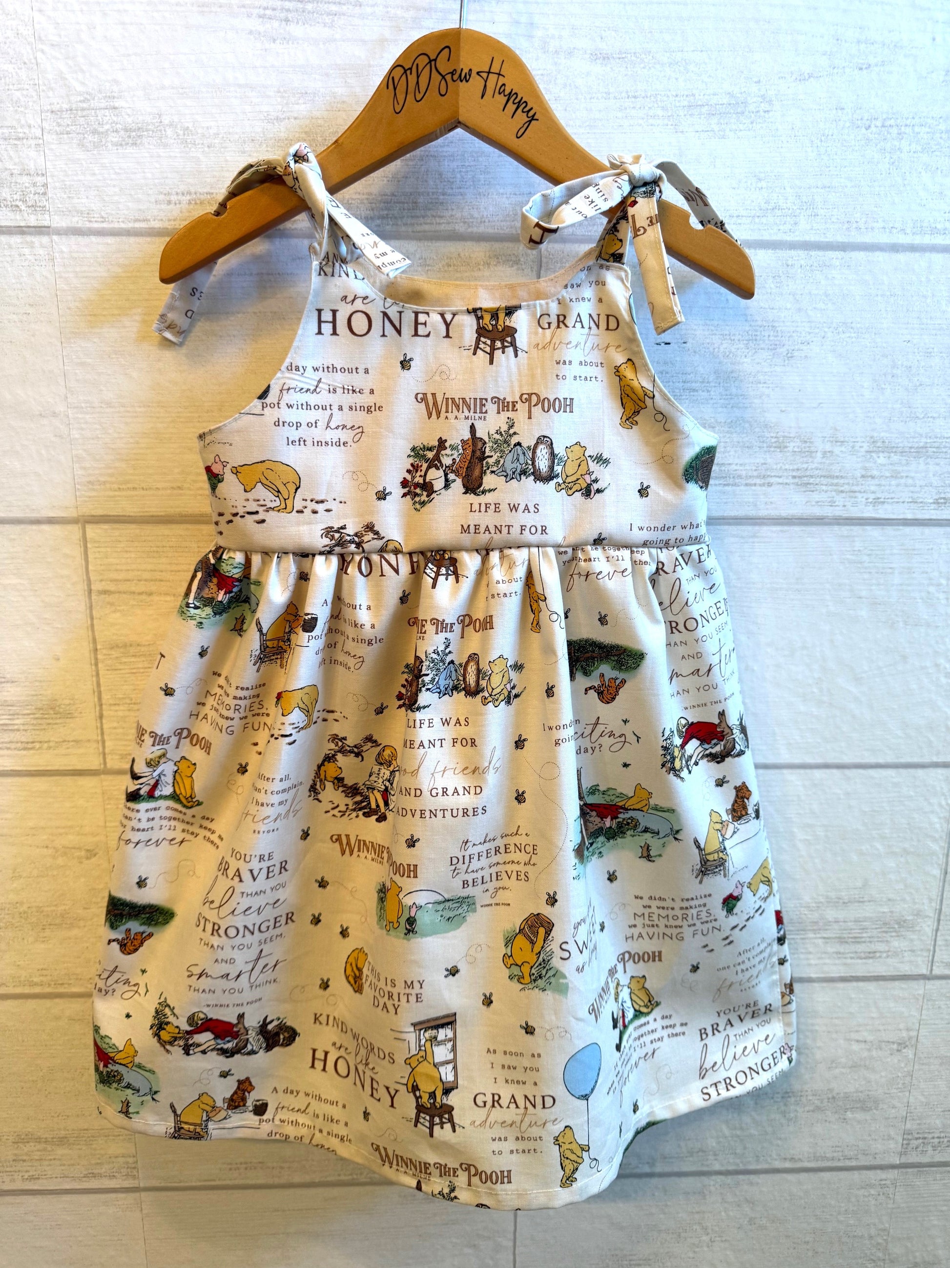 Girls, Infant and Toddlers VINTAGE WINNIE THE POOH Sweet As Honey Boho Style Sundress with Shoulder Ties