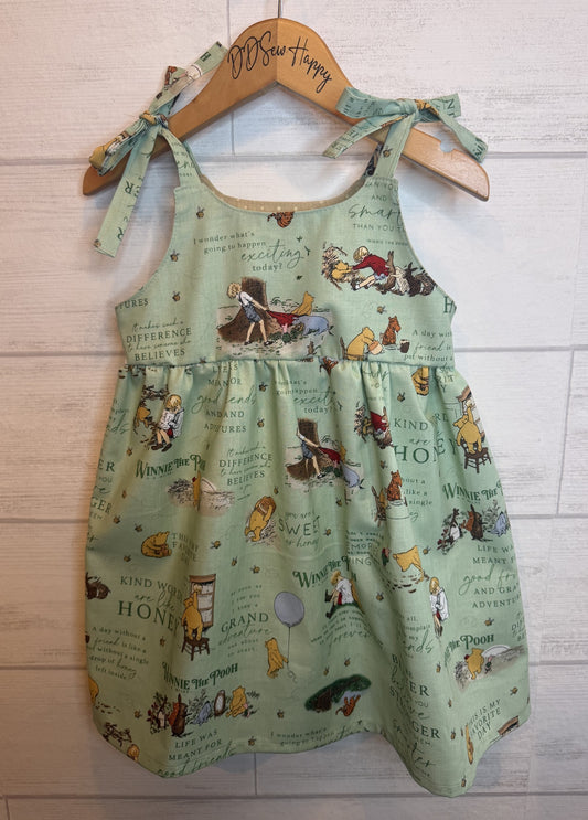 Girls, Infant and Toddlers CLASSIC WINNIE THE POOH BOOK QUOTES Green Boho Style Sundress with Shoulder Ties