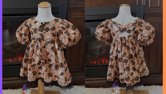Girls and Toddlers Halloween Winnie the Pooh & Tigger Vintage Babydoll style dress with puff sleeves