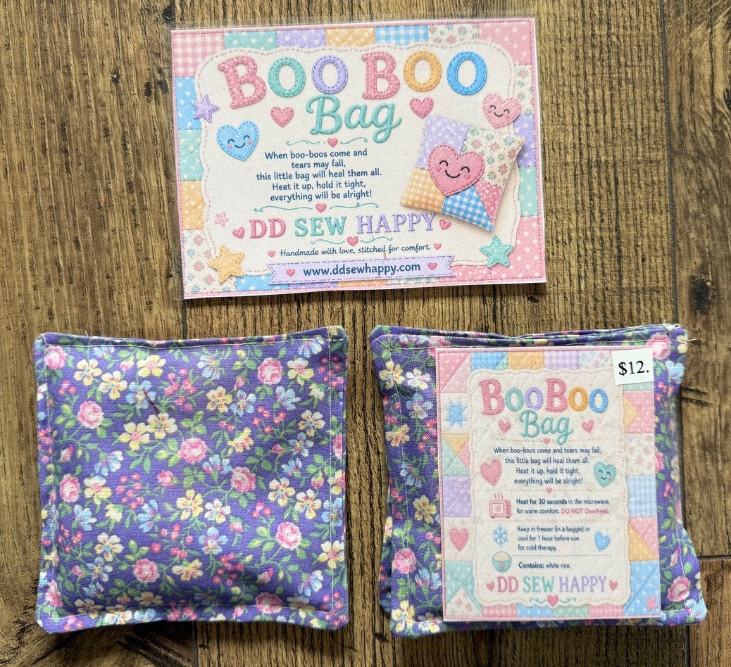 BOO BOO BAGS Hot & Cold Therapy Purple flowers Set of 2 bags