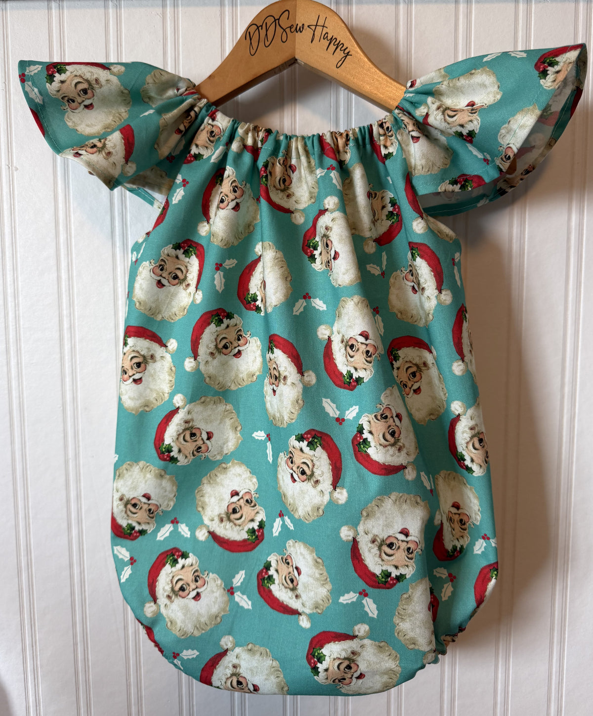 Infant & Toddler Girl's CHRISTMAS VINTAGE SANTA CLAUS Aqua One Piece Bubble Romper