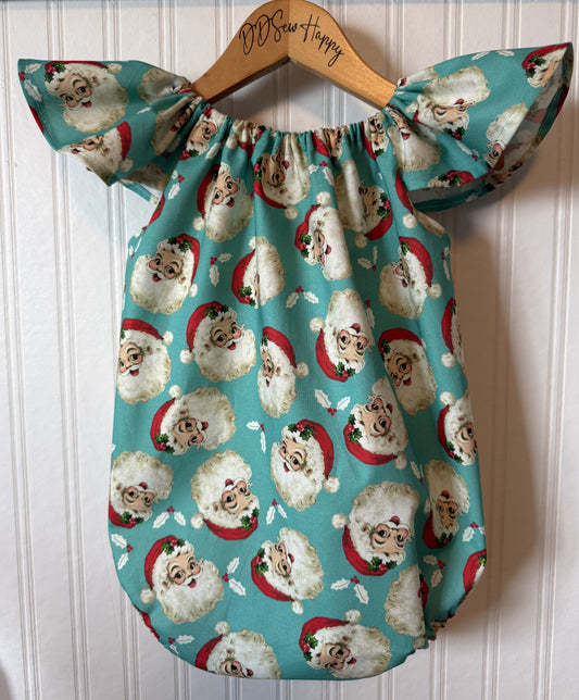 Infant & Toddler Girl's CHRISTMAS VINTAGE SANTA CLAUS Aqua One Piece Bubble Romper